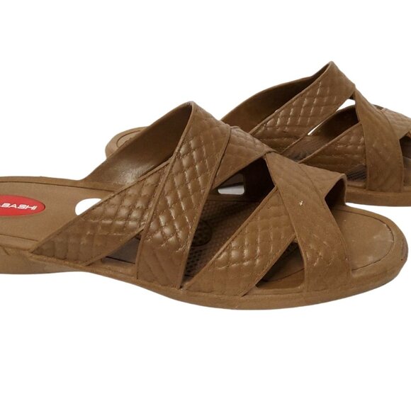 Okabashi Women's Tan Criss-cross Slide on Sandles Size ML - Picture 2 of 5